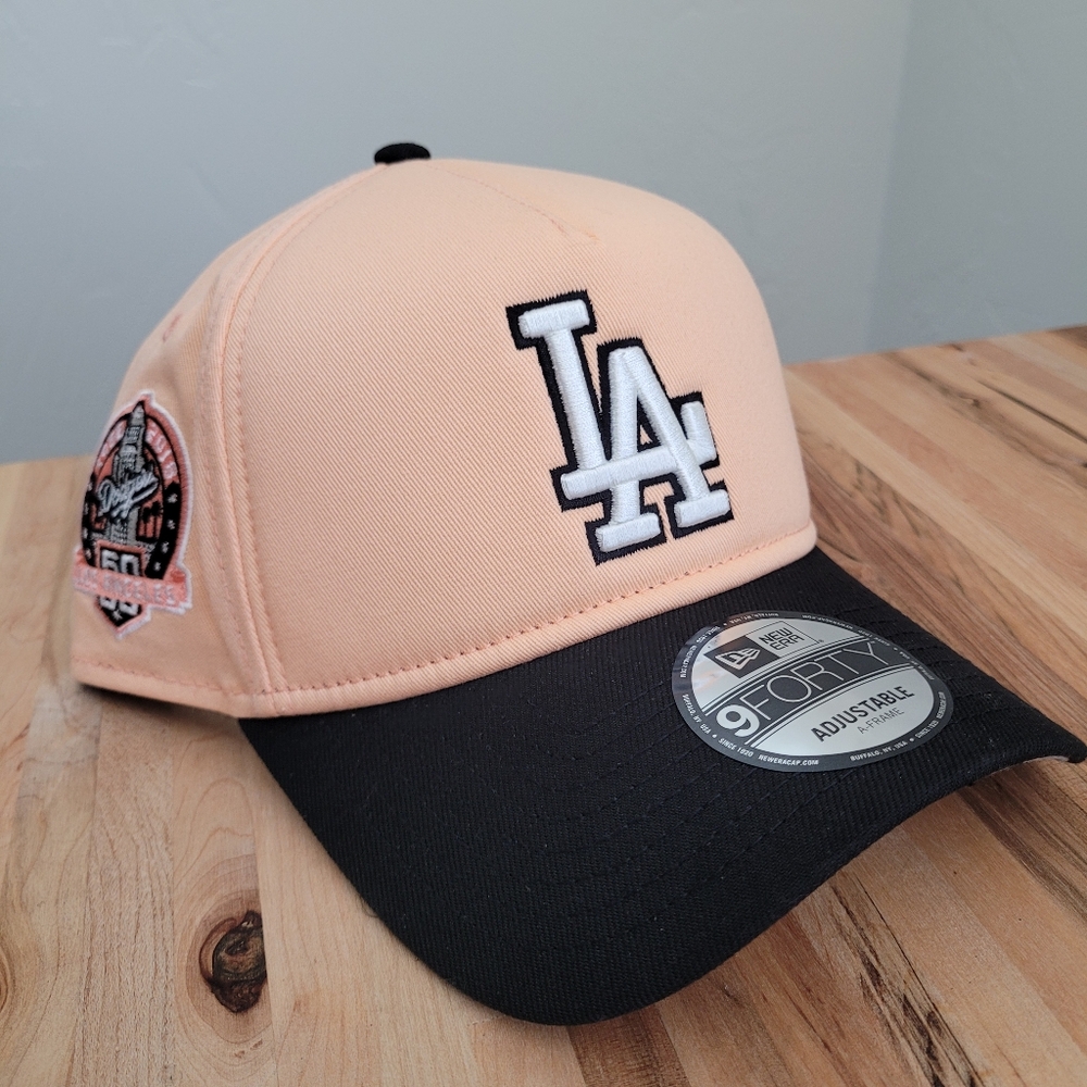 New Era 9Forty LA Dodgers Baseball Cap In Peach Black, Snapback And A-Frame